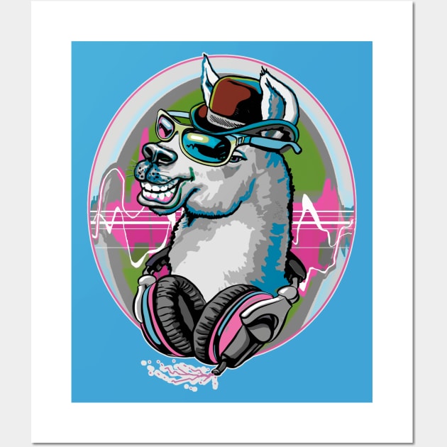 Llama Sporting Bowler Hat Sunglasses Music Headphones Wall Art by Mudge